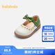Balabala girls princess shoes children's small leather shoes artistic embroidered bow spring and autumn children's shoes baby shoes white green tone 00314 22 (foot length 13.3-13.7/inner length 14.6)