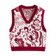 Chuyu Mengzhu Daji co-branded New Year's knitted vest for women 2025 Winter Art Year of the Horse Totem Top New Year Red M