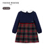 Teenie Weenie Kids 26 years new baby girl patchwork plaid long-sleeved dress navy blue 90cm
