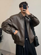 Jiayupishuai cleanfit loose leather jacket for men American retro motorcycle men's short velvet thickened leather jacket brown XL XL