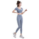 Yoga wear women's short-sleeved 2025 new fitness sports tops with chest pads summer Pilates nude training set cream purple short-sleeved + star black trousers XL recommended 115-130 Jin Jin equals 0.5 kg