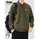 JEEP SPIRIT Men's Sweatshirt 2025 Autumn New Retro Henley Collar Heavy Bottoming Casual Large Size Pullover Top Green M Recommended weight 100-120Jin Jin equals 0.5 kg