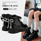 Fuluo Mi Girls Martin Boots Spring and Autumn Sweet and Fashionable Princess Boots Little Girls Versatile Black Short Leather Boots Shadow Black 35