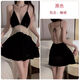 Sexy Pajamas for Women with Breast Pads Winter 2025 New Ice Silk Pure Desire Deep V Lace Backless Small Breast Suspender Nightgown A Black Velvet Model Confidential Shipping 160M80-105Jin Jin is equal to 0.5 kg