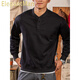 ElegantMan Winter and Autumn Henley Collar Sweatshirt Men's Pullover 320g Heavy New Henley Shirt Jacket Top Long Sleeve Casual Men Black M