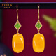 La Yun Feiyin natural beeswax earrings for women, yellow yellow amber earrings, jasper accessories, S925 silver noble temperament earrings, natural beeswax earrings