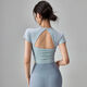 Fitness girl yoga clothes with chest pad, short-sleeved, beautiful back, breathable, quick-drying, slimming, Pilates running sports top, summer, soft mist blue, model A, without chest pad XL XL