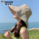 Woodpecker (TUCANO) double-sided plaid fisherman hat for women, spring and summer foldable sun visor, large brim sun hat to cover face, Korean version, trendy, khaki, double-sided (55-60cm)
