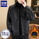 ROMON leather jacket men's winter fur integrated velvet thickened warm and cold-proof fashion versatile motorcycle jacket for men black XL recommended 110-130Jin Jin equals 0.5 kg