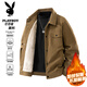 PLAYBOY Jacket Men's Autumn and Winter Velvet Thickened Warm Lapel Windproof Loose Casual Jacket Black XL
