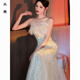 Mouth-turn one-shoulder evening dress for women, new style, light luxury, niche high-end banquet and adult ceremony, stunningly beautiful fishtail skirt, picture color XS