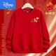 Disney (Disney) 2026 Year of the Horse parent-child outfits for a family of three and four, round-neck sweatshirts for a happy family, festive tops, red, chest label, happy family, plus velvet sweatshirt 120, recommended 35-40 Jin Jin equals 0.5 kg