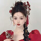 New super fairy bride's dressing gown toasting headdress new Chinese style dressing gown headdress red high-end velvet flower set wedding dress dressing gown hair fork set
