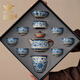 Close-up view of light luxury tea set for home Ru Kiln blue and white porcelain 2025 new high-end teapot and tea cup complete set housewarming gift Ru Kiln flowery stone ladle pot set gift box 10 pieces