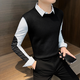 Light luxury gentleman men's 2025 new winter thickened knitted fake two-piece velvet long-sleeved temperament shirt J white velvet 3XL recommended 165-180Jin Jin equals 0.5 kg
