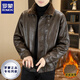 ROMON leather jacket men's winter fur integrated velvet thickened warm and cold-proof fashion versatile motorcycle jacket for men black XL recommended 110-130Jin Jin equals 0.5 kg