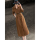 Lancer 2025 new autumn style high-end commuting fake two-piece long-sleeved waist belted suit dress brown brown M