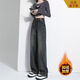 Wide-leg jeans for women, spring, autumn and winter, 2025 popular pear-shaped body, high-waisted, narrow straight pants, floor-length blue and gray double-button velvet trousers. L Recommended: 110-120 Jin Jin equals 0.5 kg