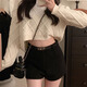 FOX.G Black Woolen Shorts Women's Autumn and Winter Outer Wear Women's 2025 New High Waisted A-Line Casual Leggings Hot Pants Double Pocket Woolen Shorts Black No Belt M Recommended 105 Jin Jin equals within 0.5 kg