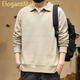 ElegantMan American retro heavyweight waffle POLO shirt men's long-sleeved winter loose Henry shirt tough guy handsome V-neck sweatshirt gray apricot M _ -130Jin Jin equals 0.5 kg