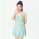 Bangbo Shi Swimsuit Women's Fat mm Halter One-piece Slightly Fat Girl Slim Belly Covering Skirt Women's Large Size Sexy Swimsuit Large Size Halter Swimsuit Green - With Breast Pad L (Suitable for 100-150 Jin Jin equals 0.5 kg)