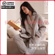 Six rabbitt couple new Chinese style pajamas for women in autumn and winter three-layer thickened quilted jacket men's coral velvet home wear set 64512 Elegant Gray-Female (M-2XL) XL 3 layers