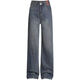 Wide-leg jeans for women, spring, autumn and winter, 2025 popular pear-shaped body, high-waisted, narrow straight pants, floor-length blue and gray double-button velvet trousers. L Recommended: 110-120 Jin Jin equals 0.5 kg