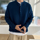 Swinging Oarer Early Autumn Dark Blue Henley Collar Sweater Sweater Jacket Men's Loose American Men's Korean Style Korean Trend Blue M