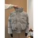 XUANSENTU tie-dyed PU leather down jacket men's winter thickened cotton jacket high-neck cotton jacket American trendy brand short cotton jacket gray upgraded cotton jacket M