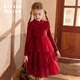Little Naive children's long-sleeved knitted dress autumn and winter new Chinese style girls patchwork cake mesh skirt red 120