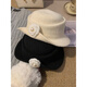 Guiqi Hepburn style top hat French elegant pearl white camellia curled edge gold style hat show face small beret off-white