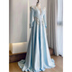 High-end host performance evening dress female dignified atmosphere evening party chorus guzheng long skirt vocal music test dress light blue 2XL