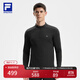 FILA official men's knitted long-sleeved top 2025 winter new fitness sports plus velvet basic long T dark black-BK L 175/96A/L