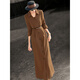 Lancer 2025 new autumn style high-end commuting fake two-piece long-sleeved waist belted suit dress brown brown M
