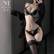 Manyu transparent lace women's three-point crotch suit, black bra + panties, black stockings, one size fits all, recommended 80-130 Jin Jin equals 0.5 kg