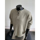Knitted Sweater Large Size Henley Collar Sweater Men's Lazy Style Bottoming Sweater Jacket Black 3XL