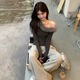 Junyao gray tight-fitting sexy bottoming shirt for women to wear inside and outside for autumn and winter new style high-end one-shoulder pure desire top Gray off-shoulder oblique shoulder fur edge slim pure desire bottoming shirt L Recommended 80-118Jin Jin is equal to 0.5 kg