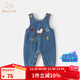 Banxidi baby clothes, autumn clothes, infant jumpsuits, baby cartoon denim overalls, super cute going out clothes, spring and autumn, blue 66cm