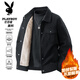 PLAYBOY Jacket Men's Autumn and Winter Velvet Thickened Warm Lapel Windproof Loose Casual Jacket Black XL