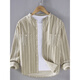 Capti Henry collar striped long-sleeved shirt men's spring and autumn trendy casual all-match shirt jacket men's inch shirt top Khaki M