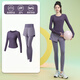 Best velvet back pocket for mobile phone fitness clothing top autumn Pilates beautiful yoga clothing long-sleeved running sports suit for women dark purple two-piece set (grey coffee purple pants) 2XL