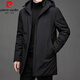Pierre Cardin mid-length cotton coat men's winter hooded casual thickened warm cotton coat young and middle-aged men's winter cotton-padded jacket trendy black 2XL 185