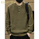ElegantMan American retro Henry collar sweater for men in autumn and winter thickened loose lazy style vertical striped pullover sweater jacket Khaki S _ Suitable for 90-110Jin Jin equals 0.5 kg