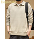 ElegantMan American retro heavyweight waffle POLO shirt men's long-sleeved winter loose Henry shirt tough guy handsome V-neck sweatshirt gray apricot M _ -130Jin Jin equals 0.5 kg