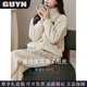 GUYN anti-static couples imitation sherpa pajamas for women winter thickened coral velvet outer wear home clothes men's suit 62786 meters apricot-female main picture zipper style M