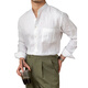 Commuting, casual, breathable pure linen long-sleeved shirt, versatile holiday stand-up collar shirt, men's Henry collar top, white M