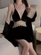 Sexy Pajamas for Women with Breast Pads Winter 2025 New Ice Silk Pure Desire Deep V Lace Backless Small Breast Suspender Nightgown A Black Velvet Model Confidential Shipping 160M80-105Jin Jin is equal to 0.5 kg