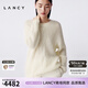 LANCY mohair silk 25 winter new relaxed cable knit sweater women's round neck off-shoulder sweater off-white 2XL