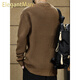 ElegantMan American retro Henry collar sweater for men in autumn and winter thickened loose lazy style vertical striped pullover sweater jacket Khaki S _ Suitable for 90-110Jin Jin equals 0.5 kg
