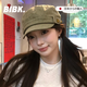 BIBK beret women's peaked cap equestrian hat showing face small flat top retro fashion hat square round face high skull retro green one size fits all elastic 55-59cm